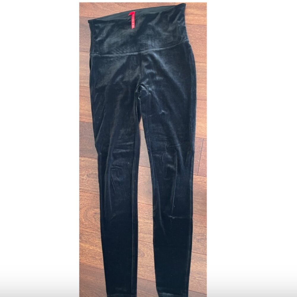 SPANX Black Velvet High-Waisted Leggings | Size S